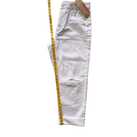 Vanilla Star Juniors Sz 11 Mom Jean White Raw Rolled Cuff Distressed StretchNEW - Picture 7 of 13